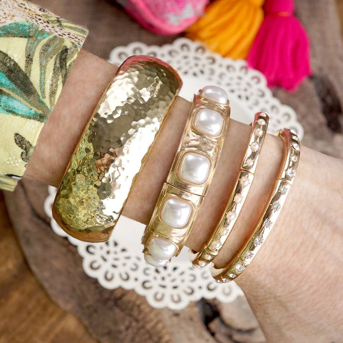 Eternal Glow – Eternity Stretchy Bangle with Cabochons or Pearls-PennyLine inc-Stuffology - Where Vintage Meets Modern, A Boutique for Real Women in Crosbyton, TX