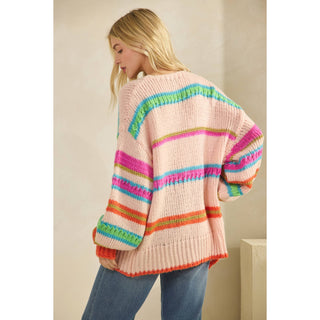 RAINBOW CHUNKY KNIT CARDIGAN-Cardigans-Sage + Fig-Stuffology - Where Vintage Meets Modern, A Boutique for Real Women in Crosbyton, TX