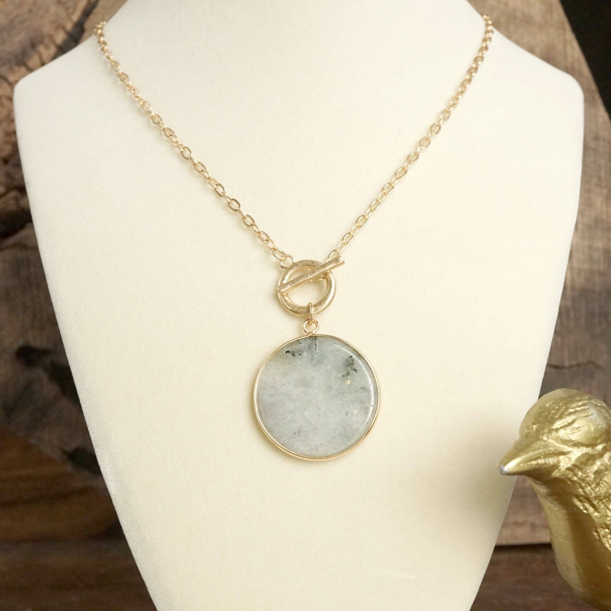 Semi-Precious Disc Pendant Front Toggle Chain Necklace-Necklaces-PennyLine inc-Stuffology - Where Vintage Meets Modern, A Boutique for Real Women in Crosbyton, TX