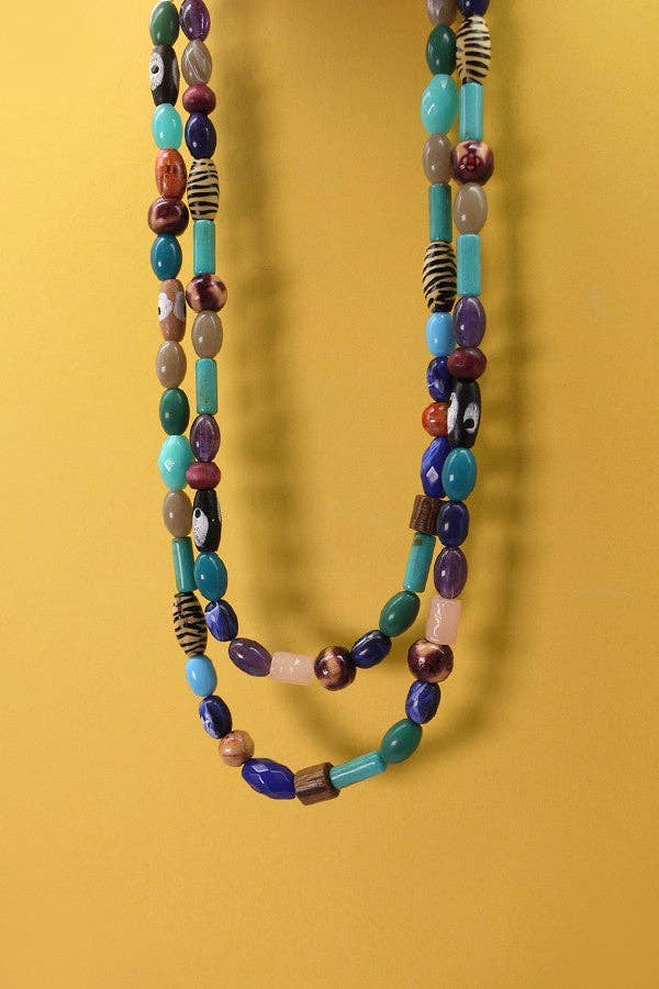 MULTI BEADED DOUBLE LAYER NECKLACE-Necklaces-JOSSLYN by wall to wall-Stuffology - Where Vintage Meets Modern, A Boutique for Real Women in Crosbyton, TX