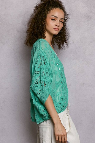Batwing Sleeve Button Down Solid Crochet Cardigan Top-Pol Clothing-Stuffology - Where Vintage Meets Modern, A Boutique for Real Women in Crosbyton, TX