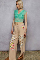 POL Double Gauze Floral Patch Pants-Pants-Pol Clothing-Stuffology - Where Vintage Meets Modern, A Boutique for Real Women in Crosbyton, TX