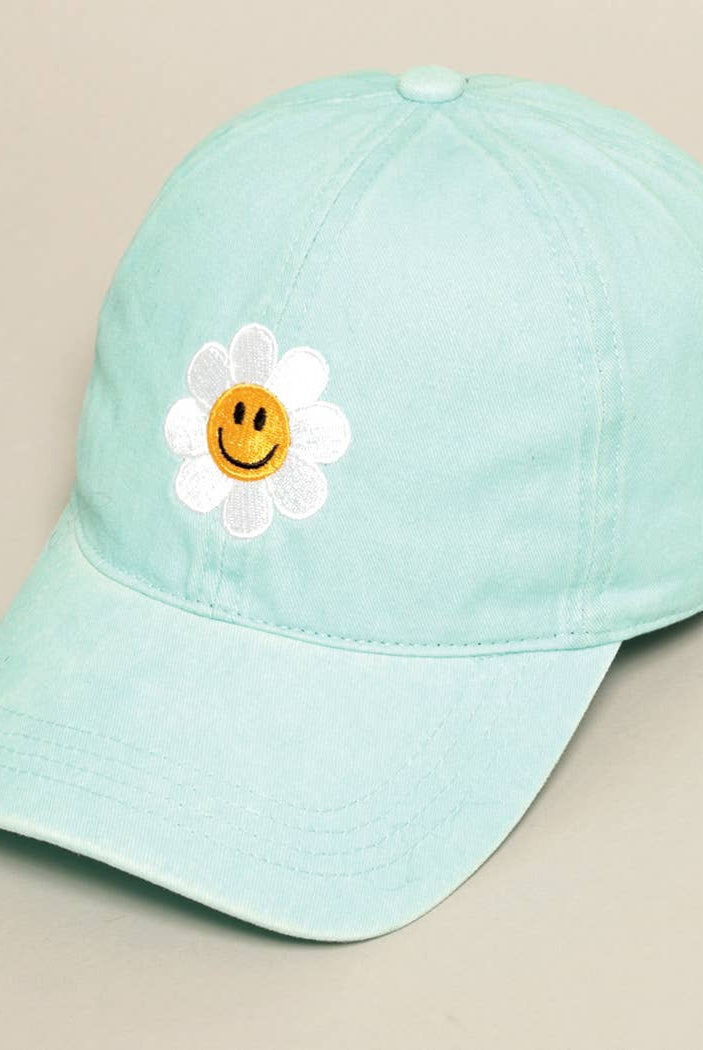 Happy Face Flower Embroidered Baseball Cap | Stuffology Boutique-Hats-Fashion City-Stuffology - Where Vintage Meets Modern, A Boutique for Real Women in Crosbyton, TX