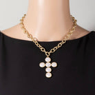 Pearl Discs Cross Pendant Necklace-Necklaces-The Looks by Fame Accessories-Stuffology - Where Vintage Meets Modern, A Boutique for Real Women in Crosbyton, TX