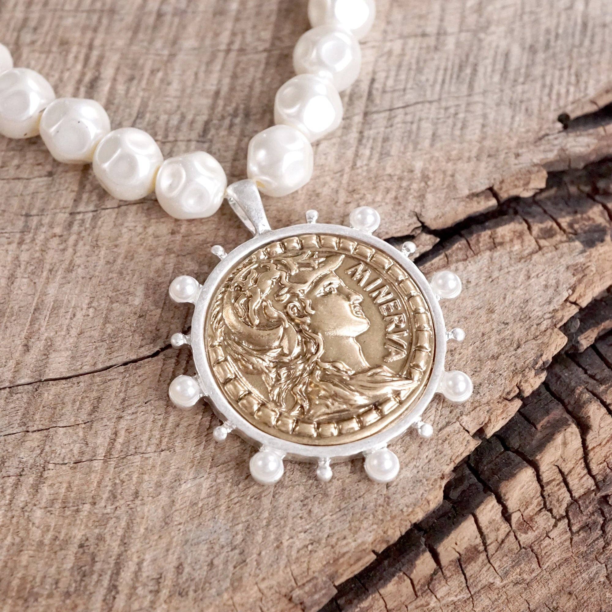 Boho Coin and Pearl Statement Necklace – Gold and Silver Tone-necklace-PennyLine inc-Stuffology - Where Vintage Meets Modern, A Boutique for Real Women in Crosbyton, TX