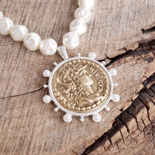 Boho Coin and Pearl Statement Necklace – Gold and Silver Tone-necklace-PennyLine inc-Stuffology - Where Vintage Meets Modern, A Boutique for Real Women in Crosbyton, TX
