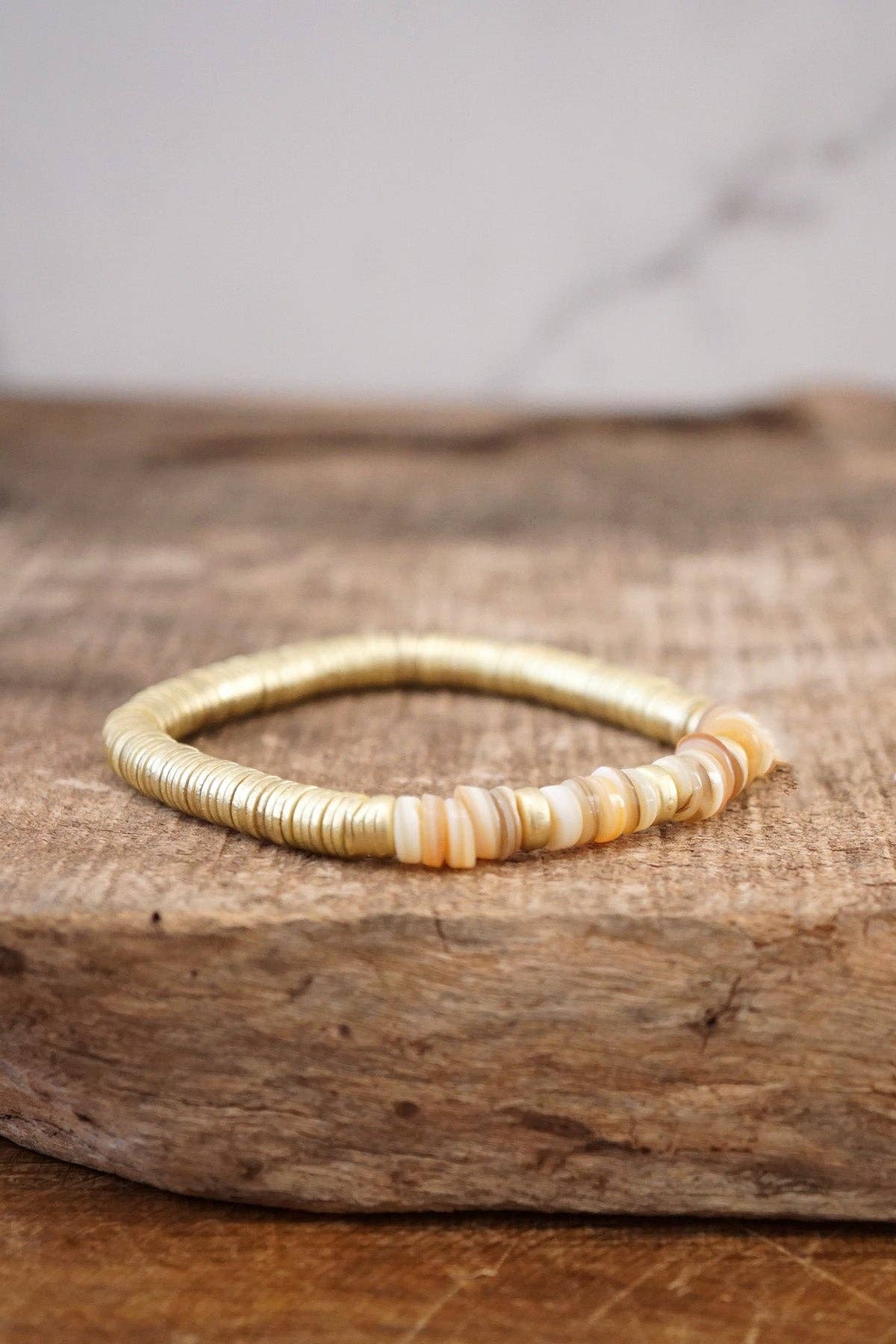 Heishi Disc Boho beaded stretchy bracelet Silver Gold Shell-Bracelets-PennyLine inc-Stuffology - Where Vintage Meets Modern, A Boutique for Real Women in Crosbyton, TX