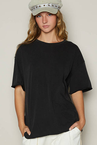 POL Clothing Vintage Washed Round Neck Short Sleeve Basic Solid Top / Tee-TOP-Pol Clothing-Stuffology - Where Vintage Meets Modern, A Boutique for Real Women in Crosbyton, TX