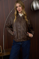 COLLARED ZIP-UP WASHED FAUX LEATHER JACKET-J.O.A-Stuffology - Where Vintage Meets Modern, A Boutique for Real Women in Crosbyton, TX