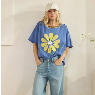 Daisy Applique Tee-Vintage Wash Tee-Sage + Fig-Stuffology - Where Vintage Meets Modern, A Boutique for Real Women in Crosbyton, TX