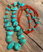 Turquoise red seed bead necklace Native American handmade-Necklaces-Horse Spirit Studio-Stuffology - Where Vintage Meets Modern, A Boutique for Real Women in Crosbyton, TX