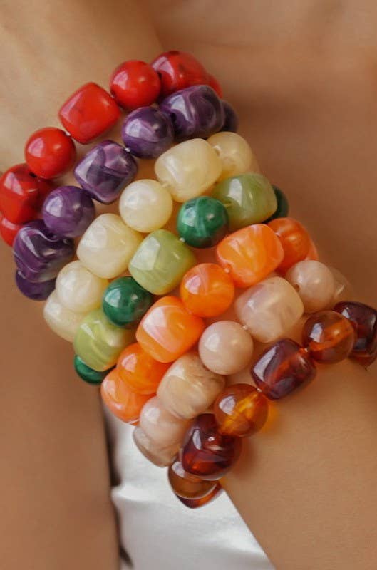 Color-Block Cube Circle Stretch Cord Bracelet | 40B5197-Bracelet-JOSSLYN by wall to wall-Stuffology - Where Vintage Meets Modern, A Boutique for Real Women in Crosbyton, TX