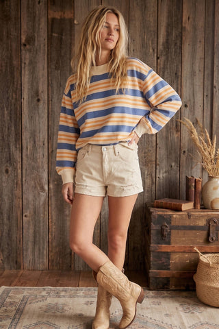 Oversized Terry Striped Sweatshirt-SWEATSHIRT-Sewn and Seen-Stuffology - Where Vintage Meets Modern, A Boutique for Real Women in Crosbyton, TX