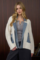 MIXED MEDIA CABLE KNIT DENIM TRIM JACKET-J.O.A-Stuffology - Where Vintage Meets Modern, A Boutique for Real Women in Crosbyton, TX