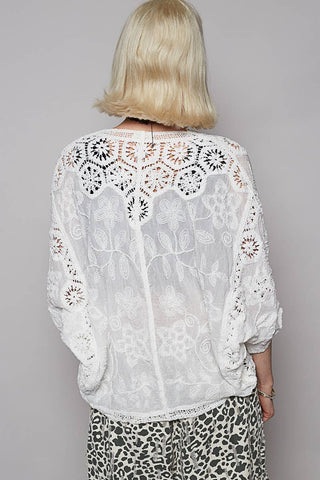V-neck crochet woven roomy fit cardigan top-Gauze Cardigan-Pol Clothing-Stuffology - Where Vintage Meets Modern, A Boutique for Real Women in Crosbyton, TX