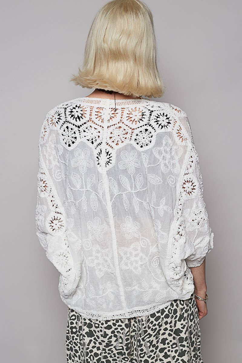 V-neck crochet woven roomy fit cardigan top-Gauze Cardigan-Pol Clothing-Stuffology - Where Vintage Meets Modern, A Boutique for Real Women in Crosbyton, TX