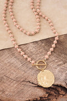 Multi Strand Wooden Beads Short Coin Necklace in Pink and Gold-Necklaces-PennyLine inc-Stuffology - Where Vintage Meets Modern, A Boutique for Real Women in Crosbyton, TX
