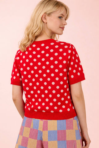 Polka Dot Button Down Knit Sweater Cardigan-Sweater Cardigan-VERY J-Stuffology - Where Vintage Meets Modern, A Boutique for Real Women in Crosbyton, TX