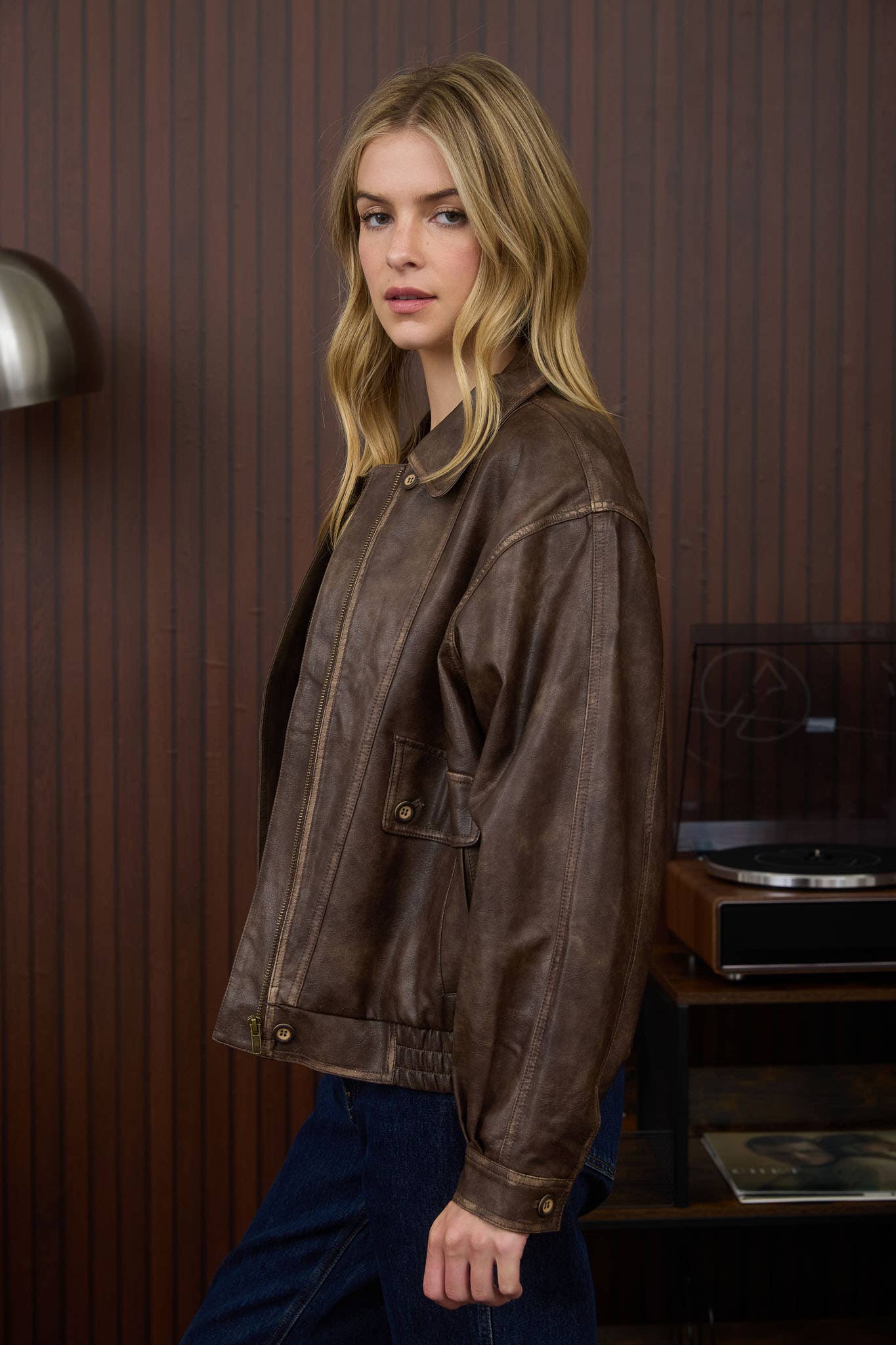 COLLARED ZIP-UP WASHED FAUX LEATHER JACKET-J.O.A-Stuffology - Where Vintage Meets Modern, A Boutique for Real Women in Crosbyton, TX