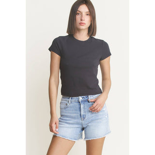 High Waisted Frayed Mica Denim Shorts-Shorts-Mica Denim-Stuffology - Where Vintage Meets Modern, A Boutique for Real Women in Crosbyton, TX