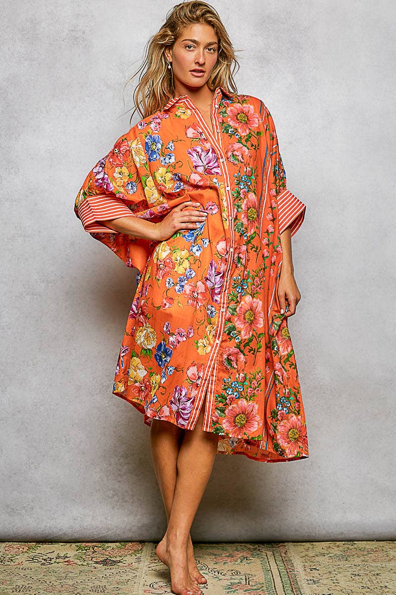 Short Sleeve Floral Printed Maxi Length Button Down Dress-Pol Clothing-Stuffology - Where Vintage Meets Modern, A Boutique for Real Women in Crosbyton, TX