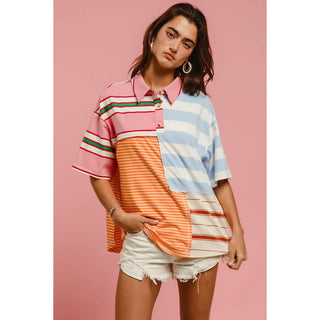 MIX AND MATCH STRIPE COLOR BLOCK PULLOVER TOP