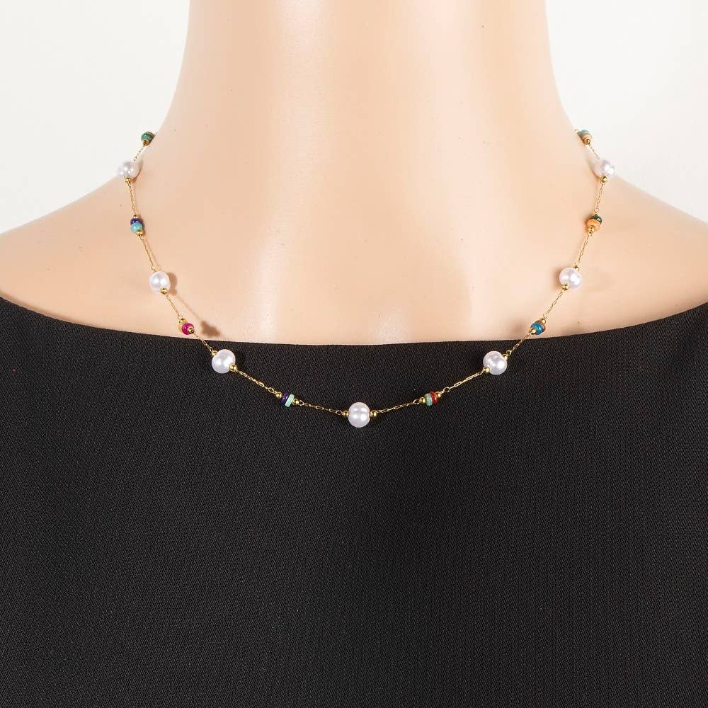 Dainty Chain Bead Station Necklace-Necklaces-The Looks by Fame Accessories-Stuffology - Where Vintage Meets Modern, A Boutique for Real Women in Crosbyton, TX