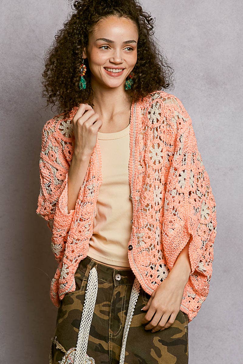 POL Clothing Orange Crochet Batwing Cardigan-Cardigan-Pol Clothing-Stuffology - Where Vintage Meets Modern, A Boutique for Real Women in Crosbyton, TX