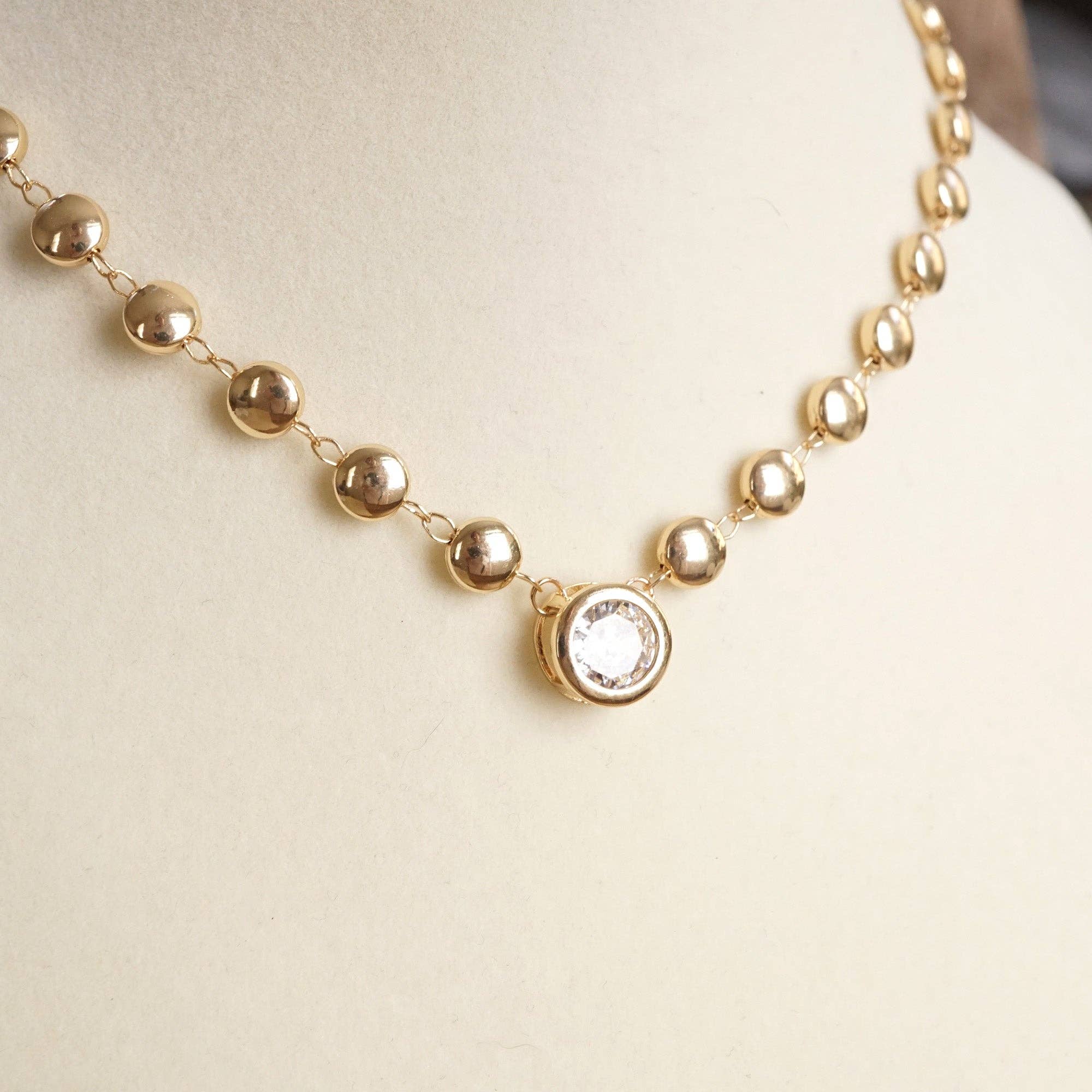 Clear Crystal Bezel Pendant Dot Chain Neckline Necklace-Necklaces-PennyLine inc-Stuffology - Where Vintage Meets Modern, A Boutique for Real Women in Crosbyton, TX