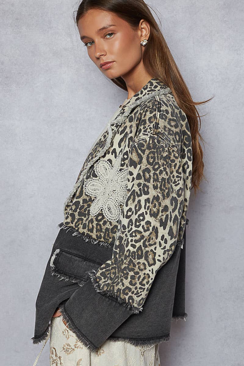 V-neck long sleeve crochet patch printed twill woven jacket-Jackets-Pol Clothing-Stuffology - Where Vintage Meets Modern, A Boutique for Real Women in Crosbyton, TX