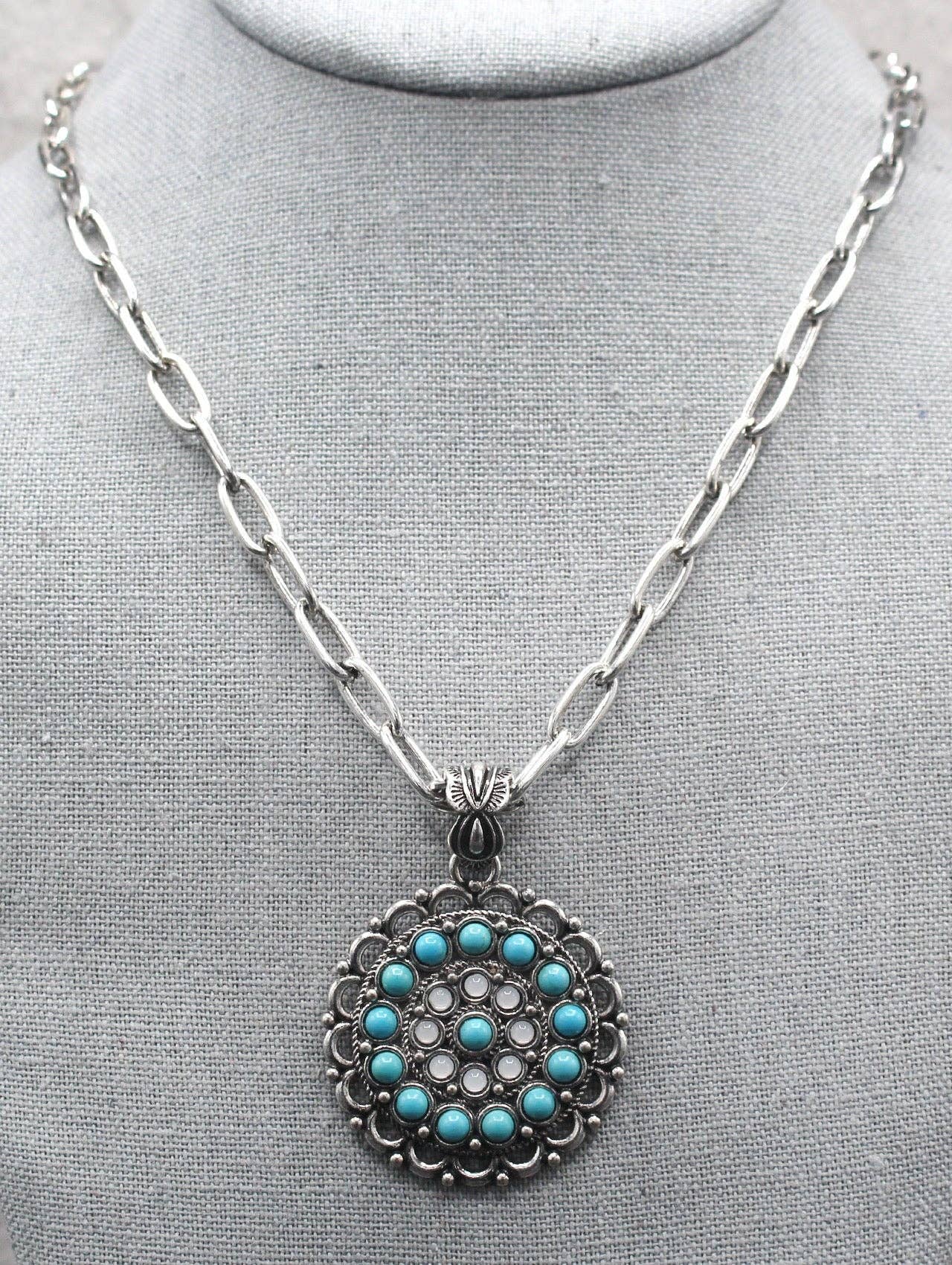 TURQUOISE AND OPAL CONCHO NECKLACE-Necklaces-Turquoise Haven-Stuffology - Where Vintage Meets Modern, A Boutique for Real Women in Crosbyton, TX