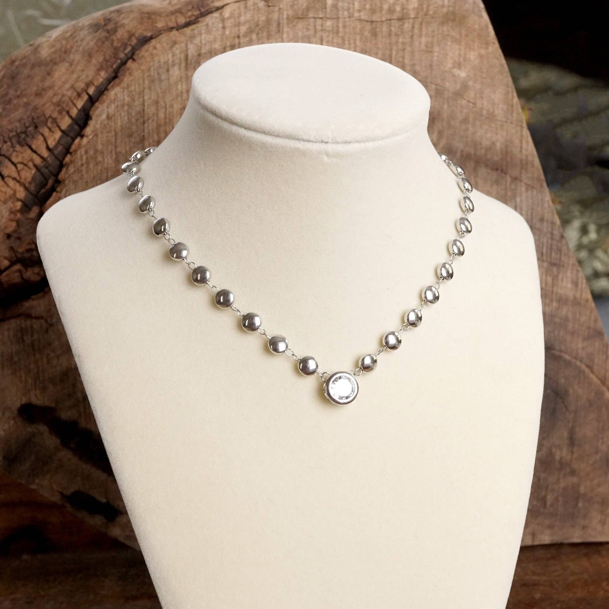 Clear Crystal Bezel Pendant Dot Chain Neckline Necklace-Necklaces-PennyLine inc-Stuffology - Where Vintage Meets Modern, A Boutique for Real Women in Crosbyton, TX