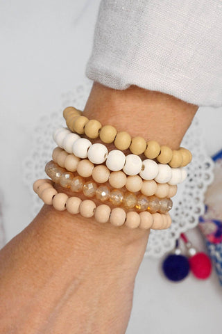 Wood glass basic bracelets stack beaded bracelet set-Bracelets-PennyLine inc-Stuffology - Where Vintage Meets Modern, A Boutique for Real Women in Crosbyton, TX