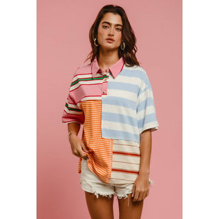 MIX AND MATCH STRIPE COLOR BLOCK PULLOVER TOP