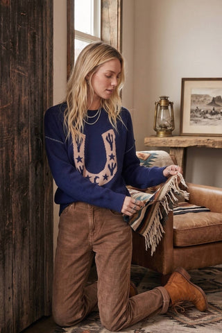 Western Horseshoe Cactus Knit Sweater-Sweaters-Sewn and Seen-Stuffology - Where Vintage Meets Modern, A Boutique for Real Women in Crosbyton, TX