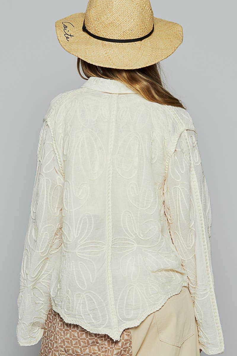 POL Clothing Long Sleeve Floral Embroidered Shirt-Shirt / Jacket-Pol Clothing-Stuffology - Where Vintage Meets Modern, A Boutique for Real Women in Crosbyton, TX