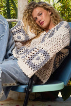 Hand knit squares hooded button closure cardigan-Sweater Cardigan-Pol Clothing-Stuffology - Where Vintage Meets Modern, A Boutique for Real Women in Crosbyton, TX