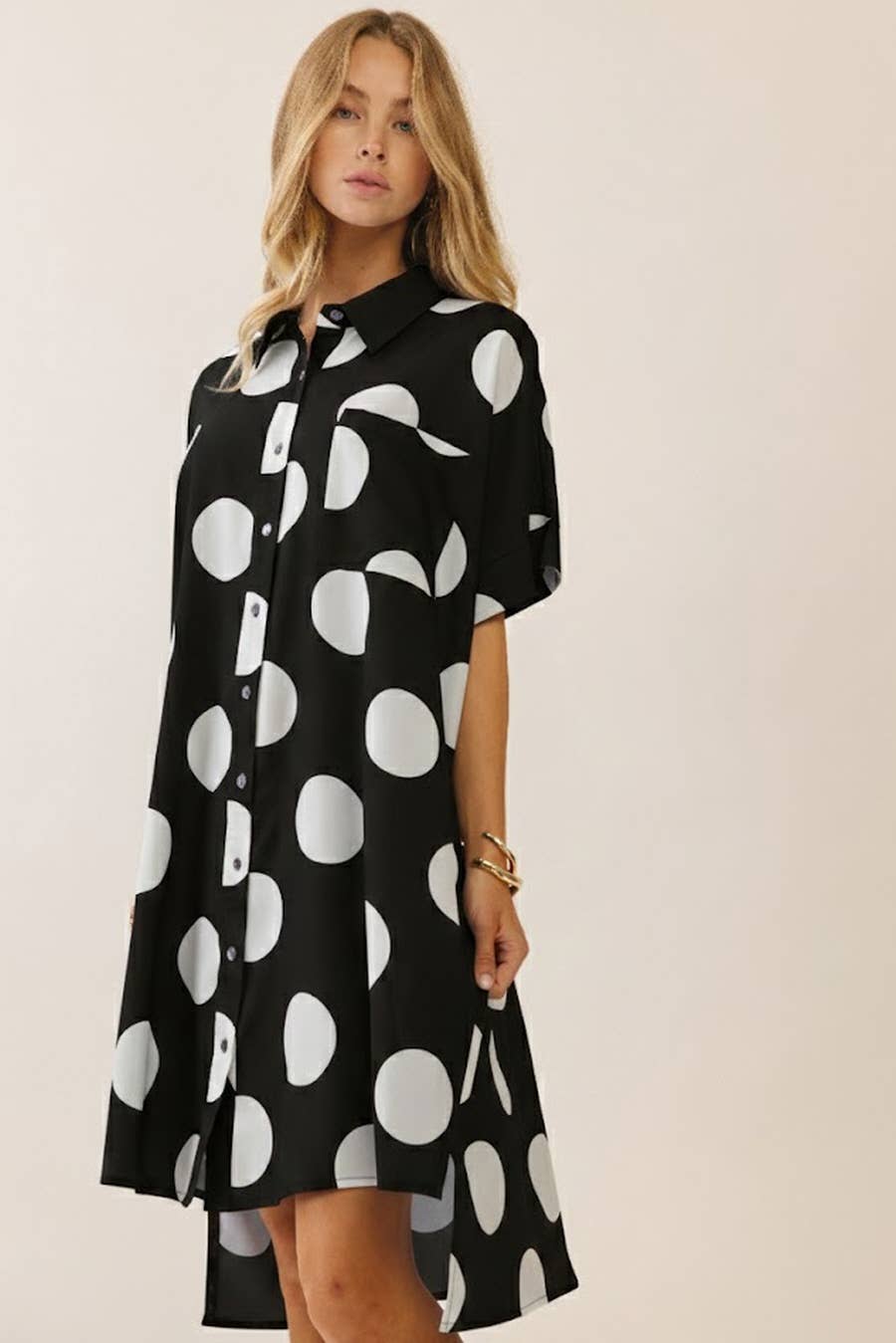Short Sleeve Polka Dot Button-down Shirt-Oddi-Stuffology - Where Vintage Meets Modern, A Boutique for Real Women in Crosbyton, TX