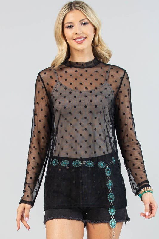 BLACK POLKA DOT SHEER MESH TOP-MESH TOP-Avery-Stuffology - Where Vintage Meets Modern, A Boutique for Real Women in Crosbyton, TX