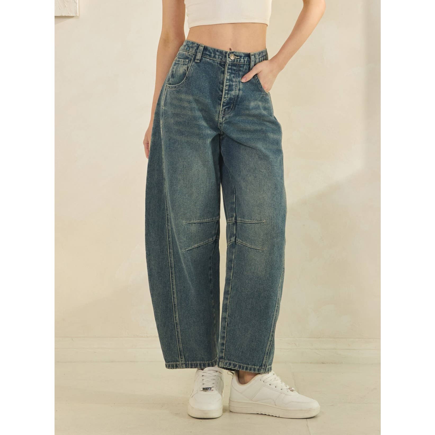 CLASSIC BARREL STYLE JEANS-Jeans-Sage + Fig-Stuffology - Where Vintage Meets Modern, A Boutique for Real Women in Crosbyton, TX