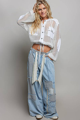 POL Clothing Open Knit Frayed Jacket-Jackets-Pol Clothing-Stuffology - Where Vintage Meets Modern, A Boutique for Real Women in Crosbyton, TX