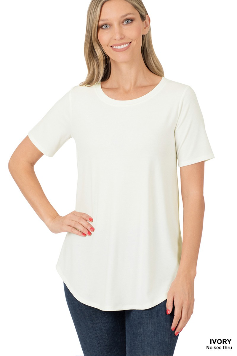 IVORY SHORT SLEEVE ROUND NECK & ROUND HEM TOP / STUFFOLOGY BOUTIQUE-TOP-Zenana-Stuffology - Where Vintage Meets Modern, A Boutique for Real Women in Crosbyton, TX