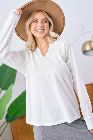 Notched V-Neck Knit Top-TOP-Doe and Rae-Stuffology - Where Vintage Meets Modern, A Boutique for Real Women in Crosbyton, TX