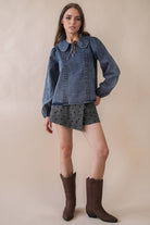 Mineral Washed Chambray Denim Blouse Top-Top-VERY J-Stuffology - Where Vintage Meets Modern, A Boutique for Real Women in Crosbyton, TX