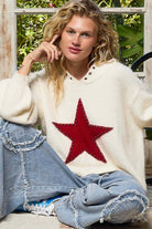 Balloon sleeve star pattern stud detail mohair sweater top-Hoodie-Pol Clothing-Stuffology - Where Vintage Meets Modern, A Boutique for Real Women in Crosbyton, TX