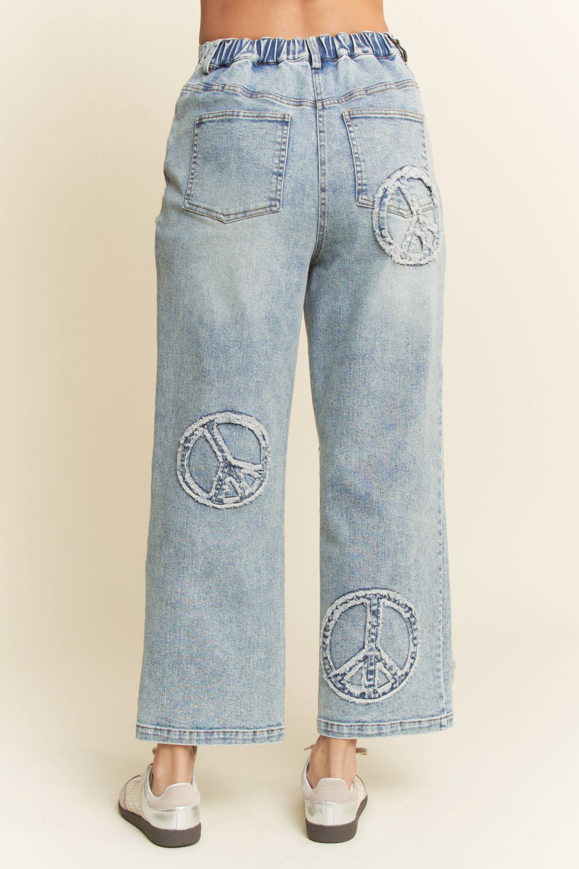 PEACE SIGN DENIM STRAIGHT FIT WITH SLIGHTLY STRETCH JEANS-Jeans-Davi & Dani-Stuffology - Where Vintage Meets Modern, A Boutique for Real Women in Crosbyton, TX