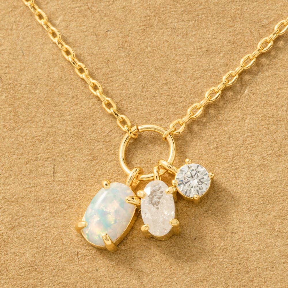 Dainty Opal Crystal Charm Necklace-Necklaces-The Looks by Fame Accessories-Stuffology - Where Vintage Meets Modern, A Boutique for Real Women in Crosbyton, TX