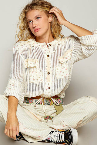 Cream Vintage Washed Floral Print Hoodie Jacket-Jackets-Pol Clothing-Stuffology - Where Vintage Meets Modern, A Boutique for Real Women in Crosbyton, TX