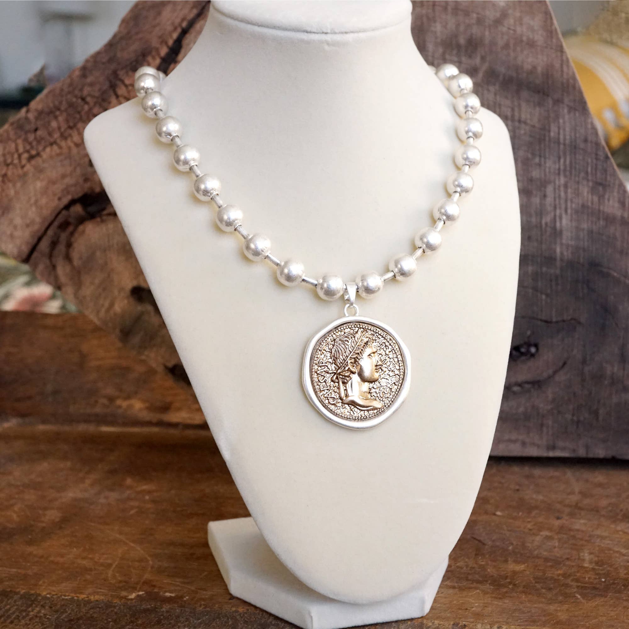 Coin Chunky Ball Chain Statement Necklace – Gold and Silver Tone-Necklaces-PennyLine inc-Stuffology - Where Vintage Meets Modern, A Boutique for Real Women in Crosbyton, TX