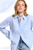 Collared Contrast Stripe Button Down Shirt-La Miel-Stuffology - Where Vintage Meets Modern, A Boutique for Real Women in Crosbyton, TX